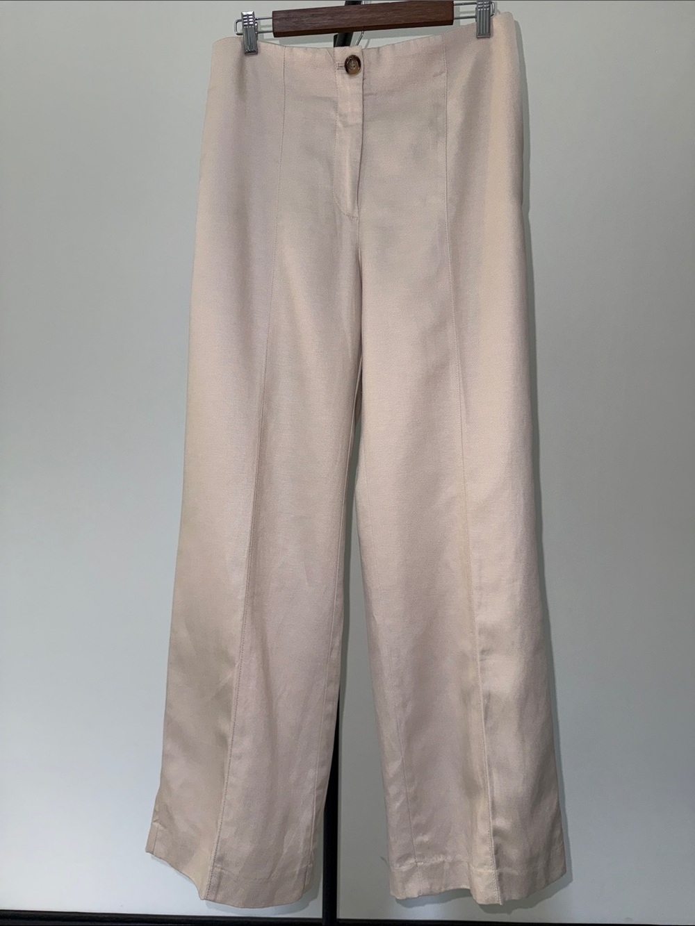 Ann Taylor Cream High-Waisted Wide-Leg Front-Seam Trousers | Size 8
